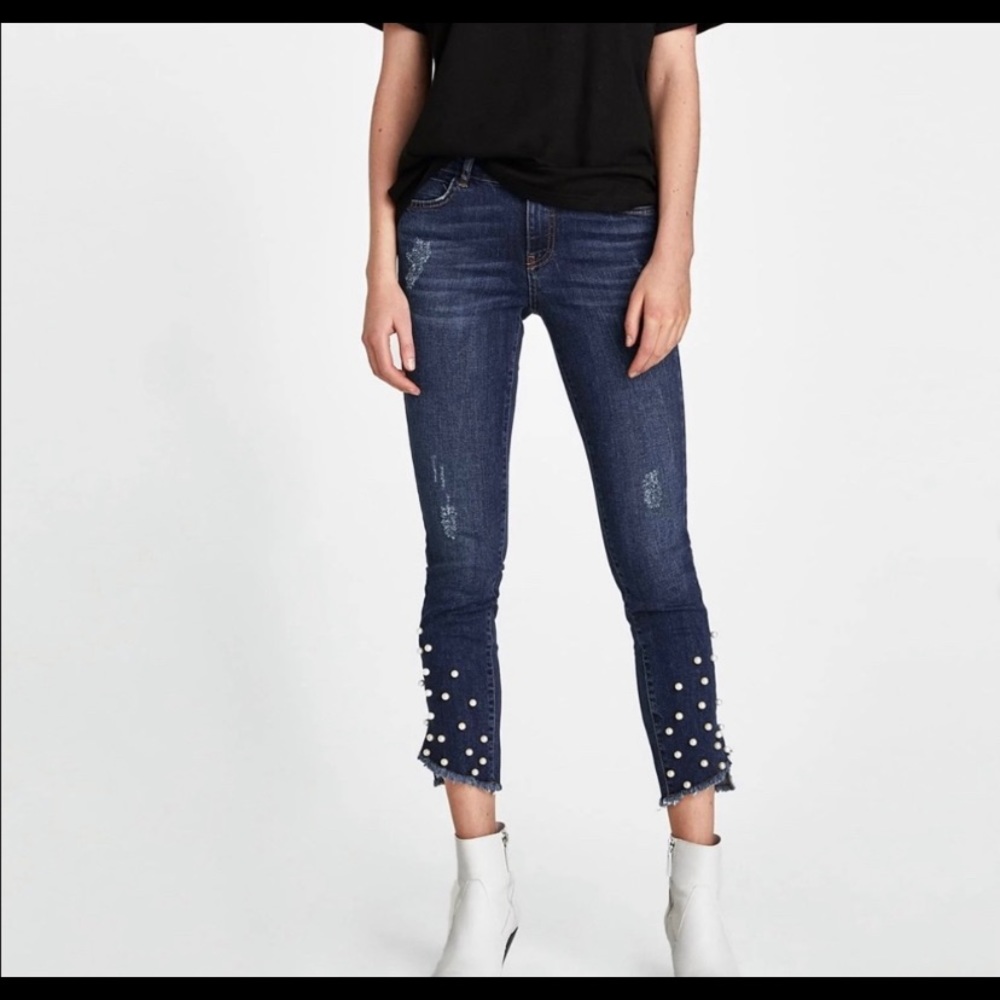 Zara pearl crop denim